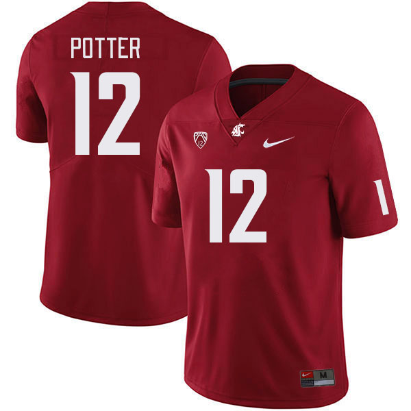Men #12 Jaxon Potter Washington State Cougars College Football Jerseys Stitched Sale-Crimson